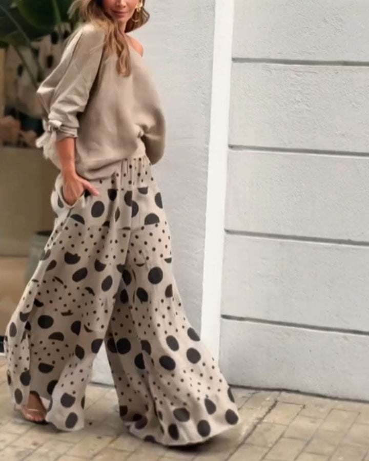 Samantha Casual Shoulder Top &amp; Printed Pants Set