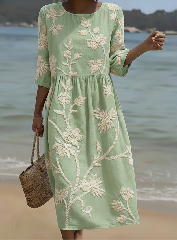 Gwen | Plant &amp; Flower Print Midi Dress