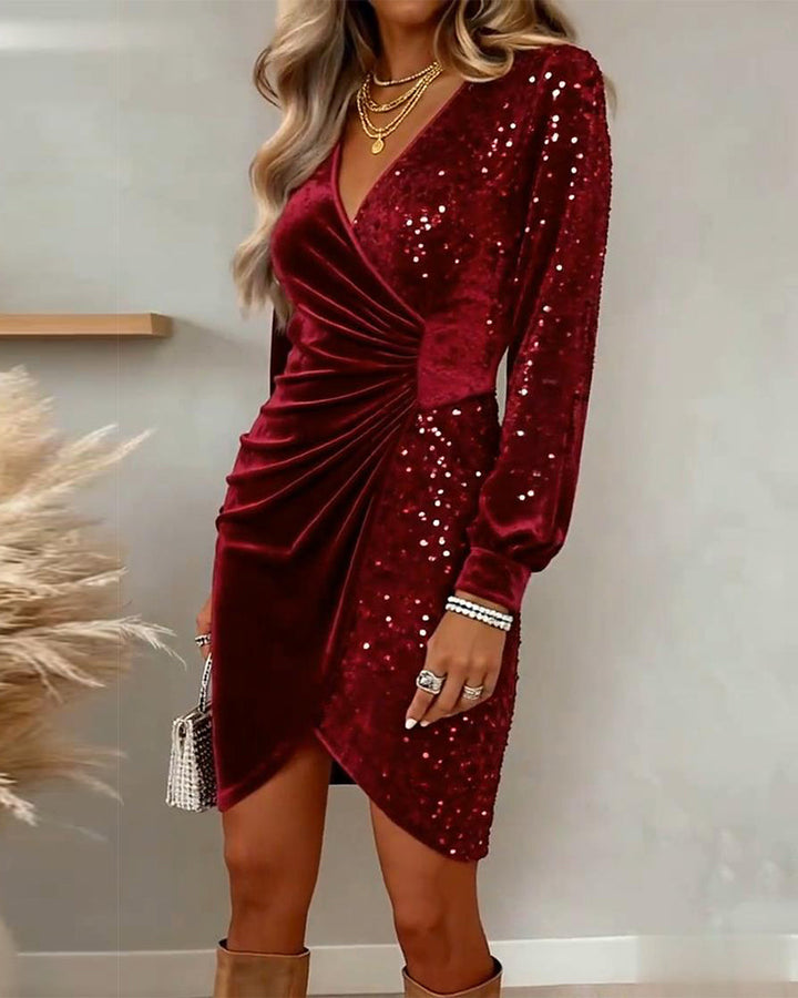 Emilia | Holiday Midi Dress with V-Neck