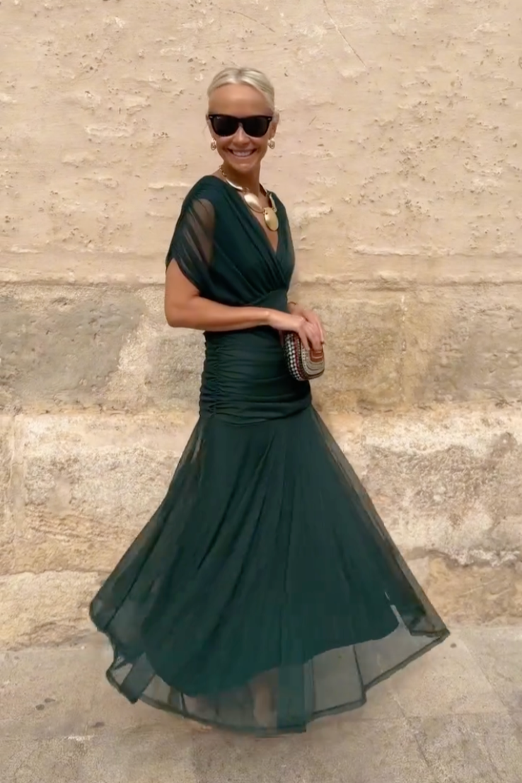 Graceful V-Neck Maxi Dress with an Elegant Party Look