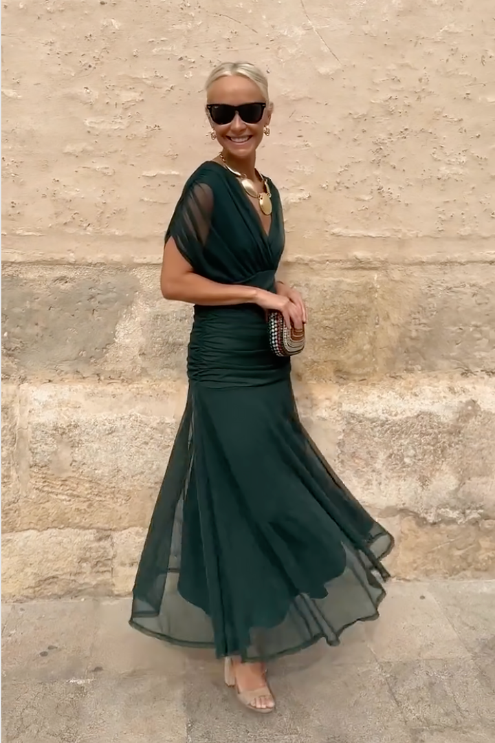 Graceful V-Neck Maxi Dress with an Elegant Party Look
