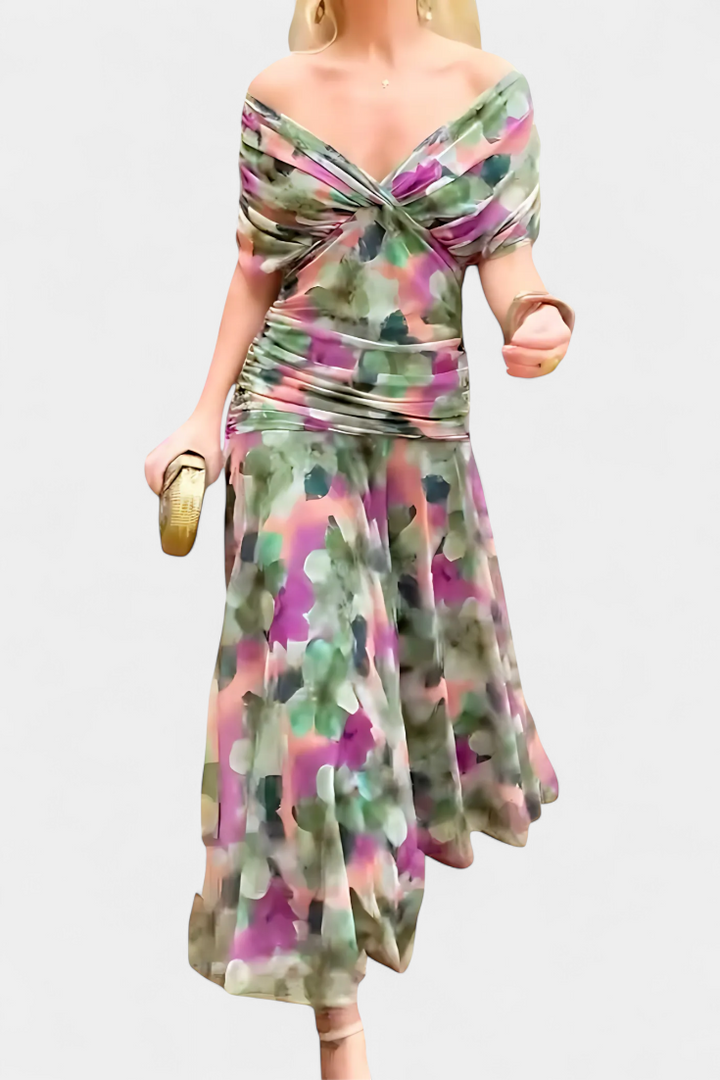 Elise | Long Floral Dress with V-Neck