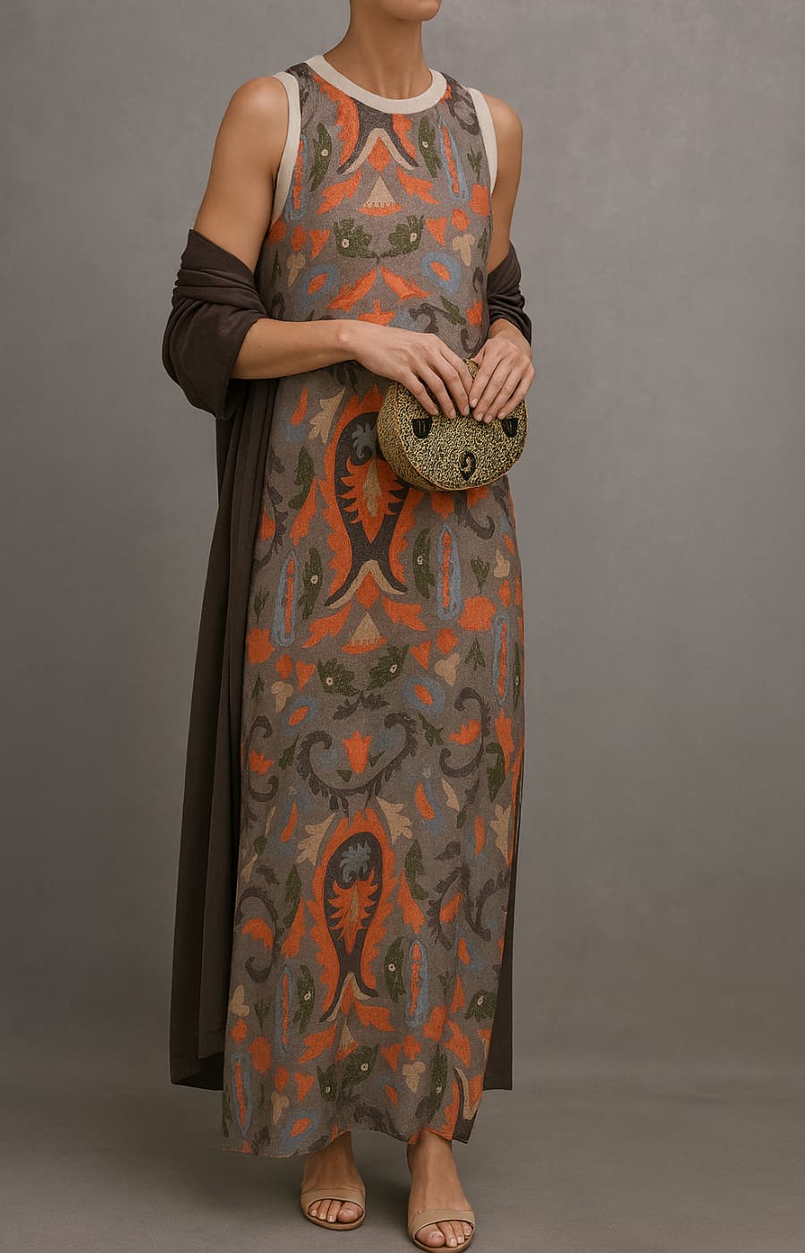 Elina | Printed Maxi Dress &amp; Vest Set