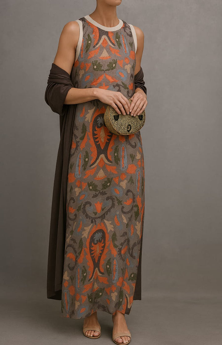 Elina | Printed Maxi Dress &amp; Vest Set