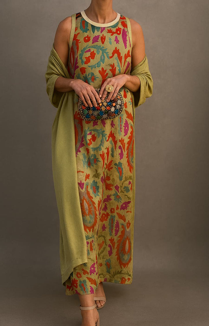 Elina | Printed Maxi Dress &amp; Vest Set