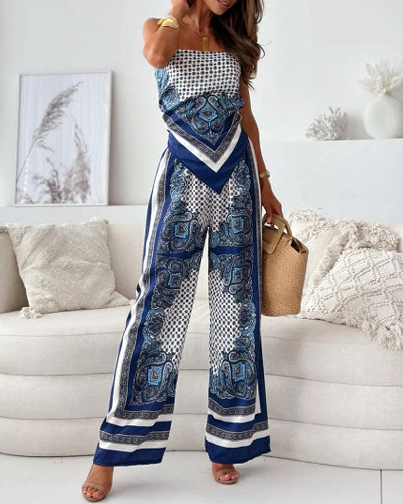 Lila Printed Lace-Up Vest &amp; Pants Set