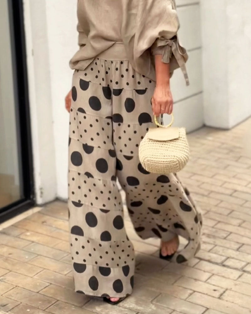 Samantha Casual Shoulder Top &amp; Printed Pants Set