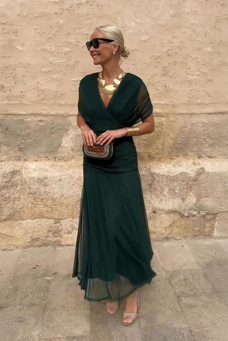 Graceful V-Neck Maxi Dress with an Elegant Party Look
