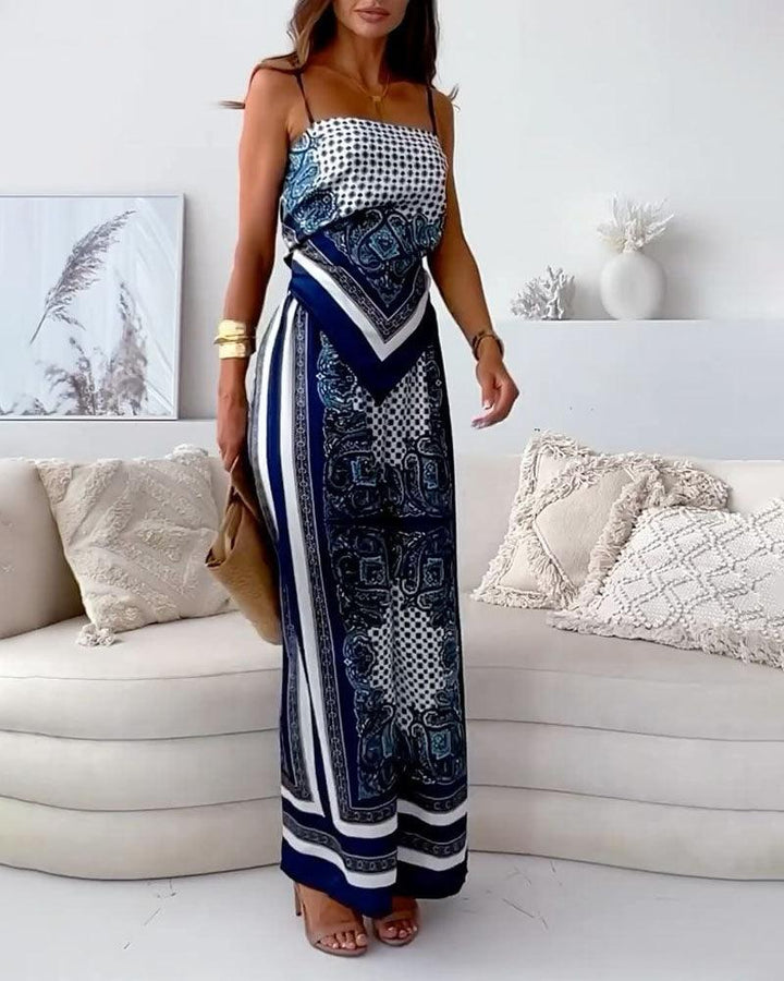 Lila Printed Lace-Up Vest &amp; Pants Set
