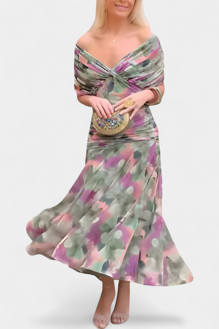 Elise | Long Floral Dress with V-Neck