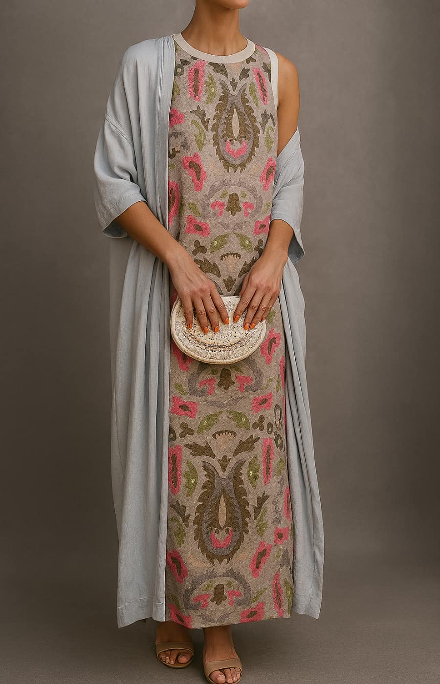 Elina | Printed Maxi Dress &amp; Vest Set