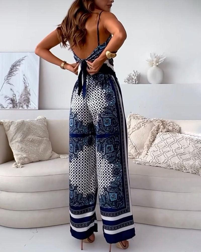 Lila Printed Lace-Up Vest &amp; Pants Set