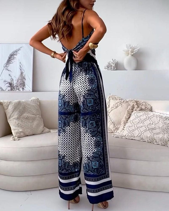 Lila Printed Lace-Up Vest &amp; Pants Set