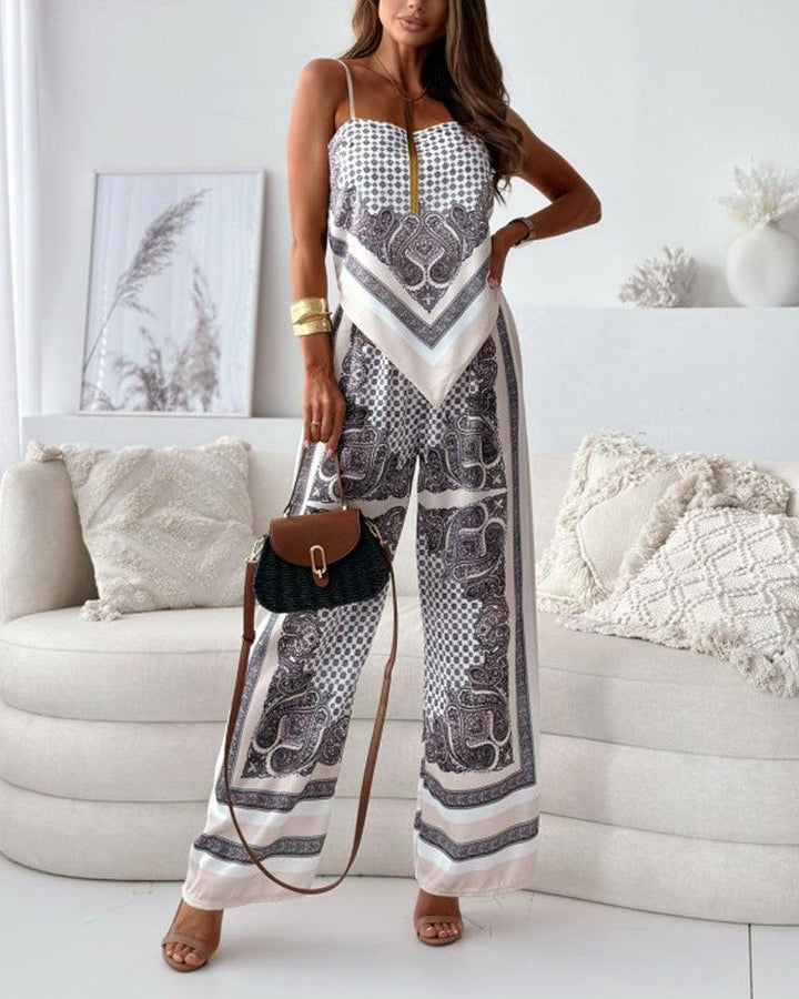 Lila Printed Lace-Up Vest &amp; Pants Set