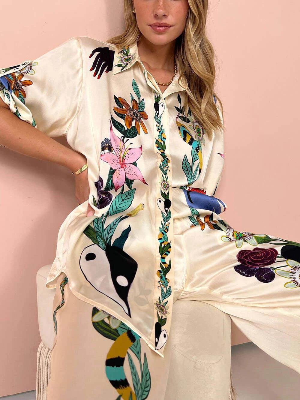 Luca Satin Print Shirt &amp; Trousers Set
