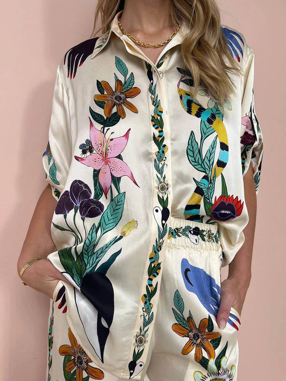 Luca Satin Print Shirt &amp; Trousers Set