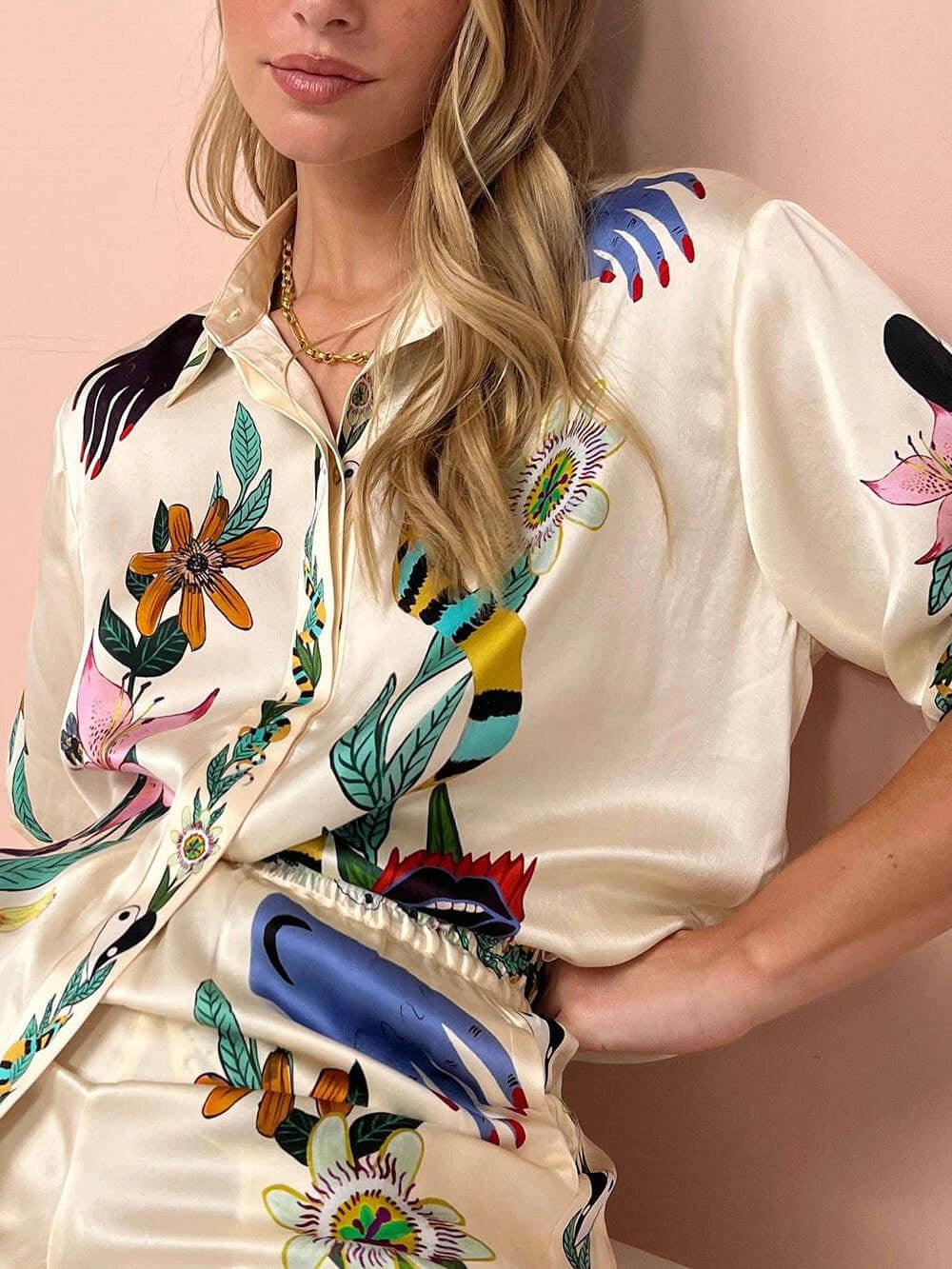 Luca Satin Print Shirt &amp; Trousers Set