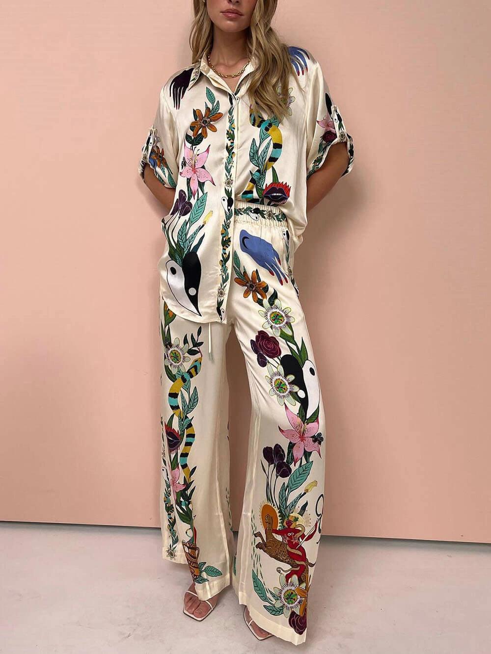 Luca Satin Print Shirt &amp; Trousers Set