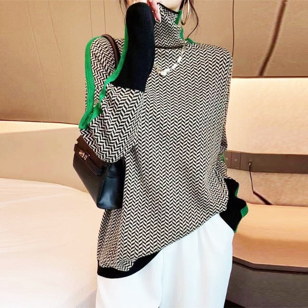 Carmen | Turtleneck Sweater with Contrasting Stripes