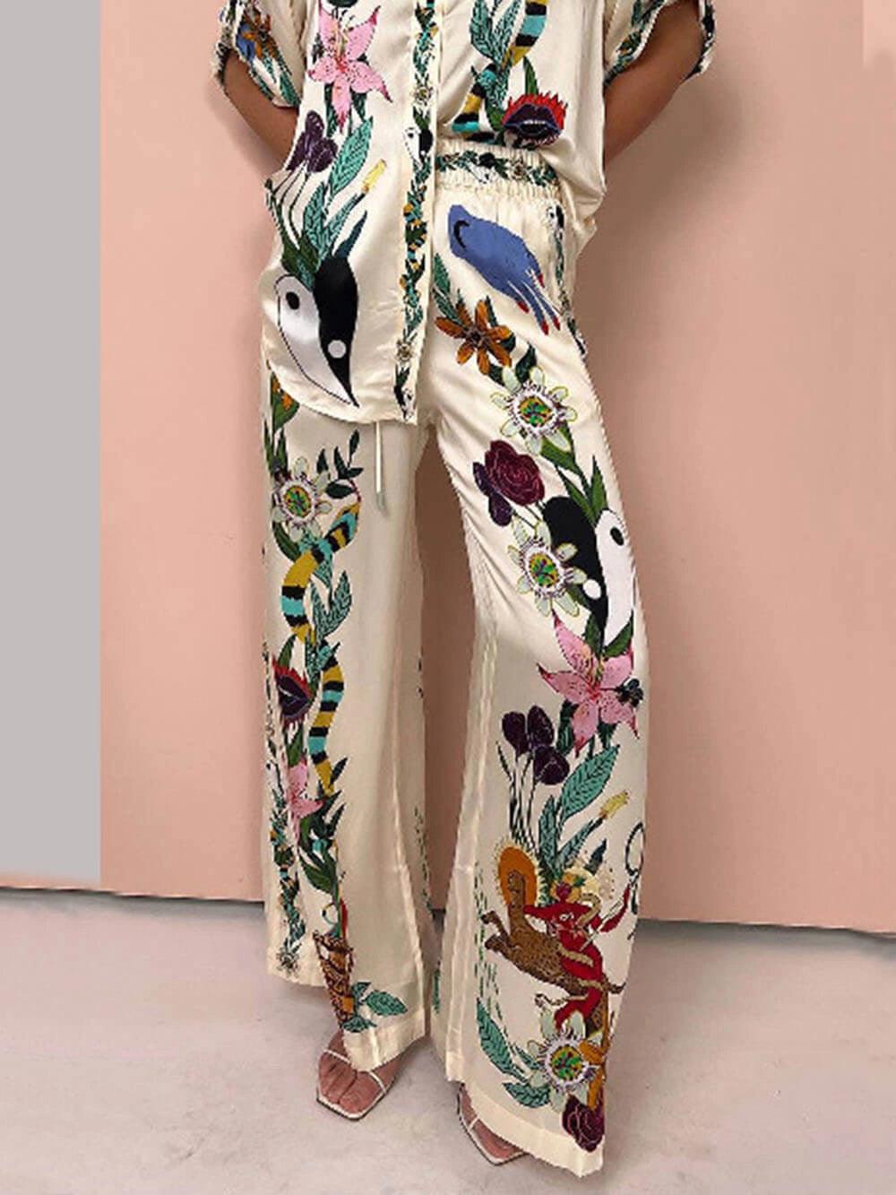 Luca Satin Print Shirt &amp; Trousers Set