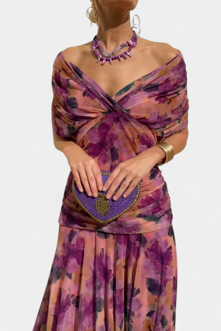 Melinda | Long Floral Dress with V-Neck