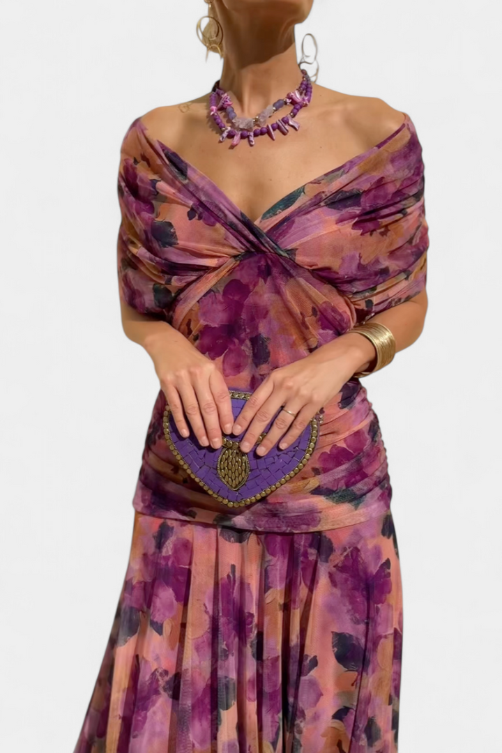 Melinda | Long Floral Dress with V-Neck