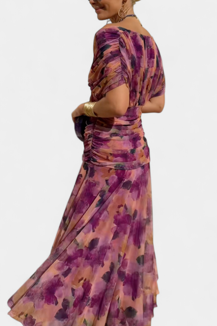 Alina™ | Long Floral Dress with V-Neck