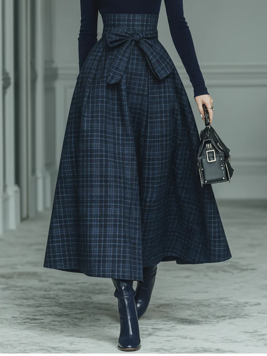 Lila Turtleneck Stretch Top &amp; Plaid Skirt Set