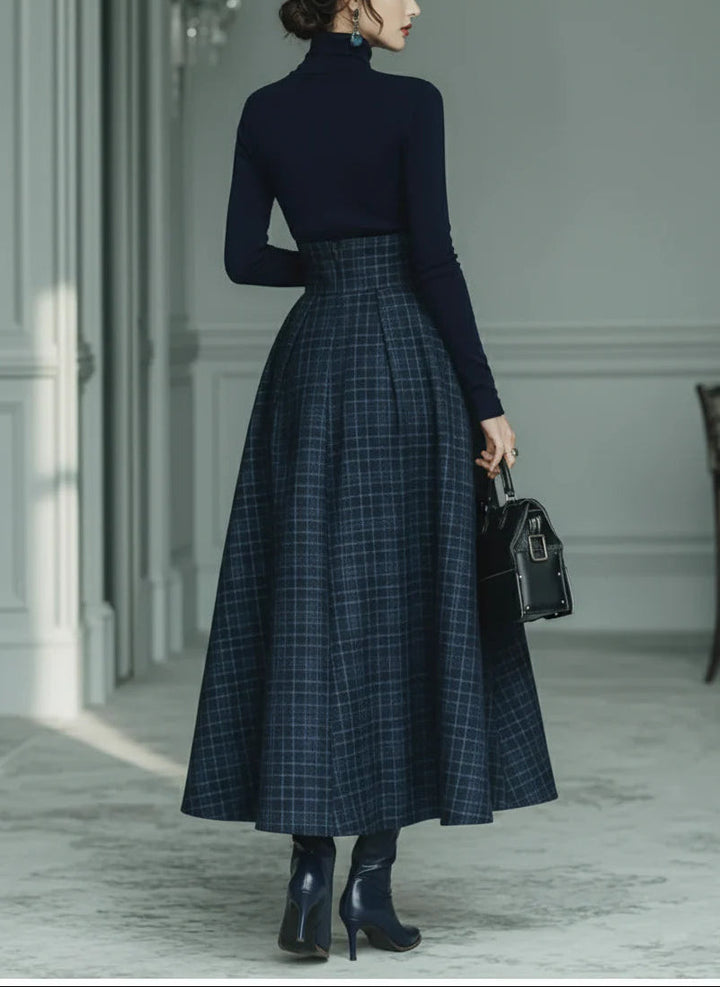 Lila Turtleneck Stretch Top &amp; Plaid Skirt Set
