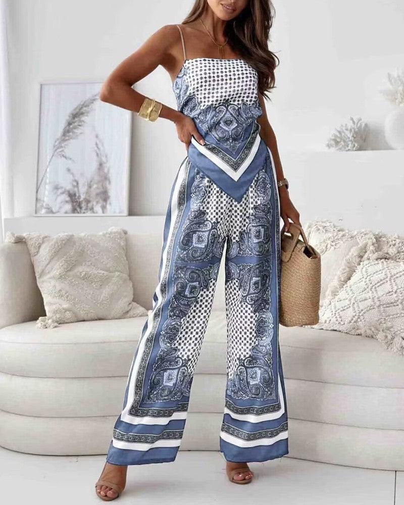 Lila Printed Lace-Up Vest &amp; Pants Set