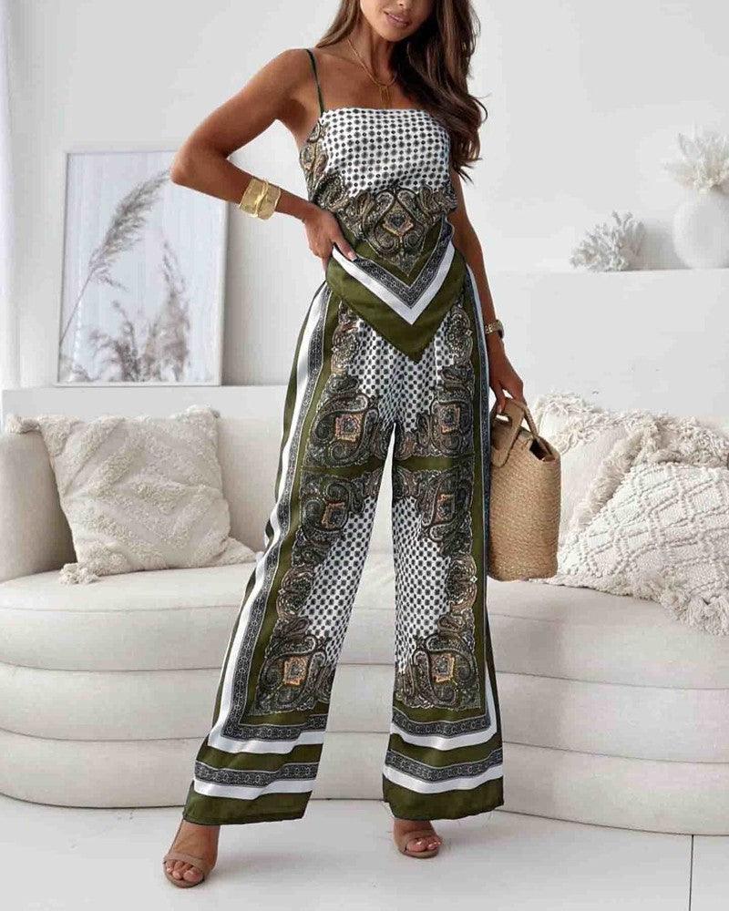 Lila Printed Lace-Up Vest &amp; Pants Set