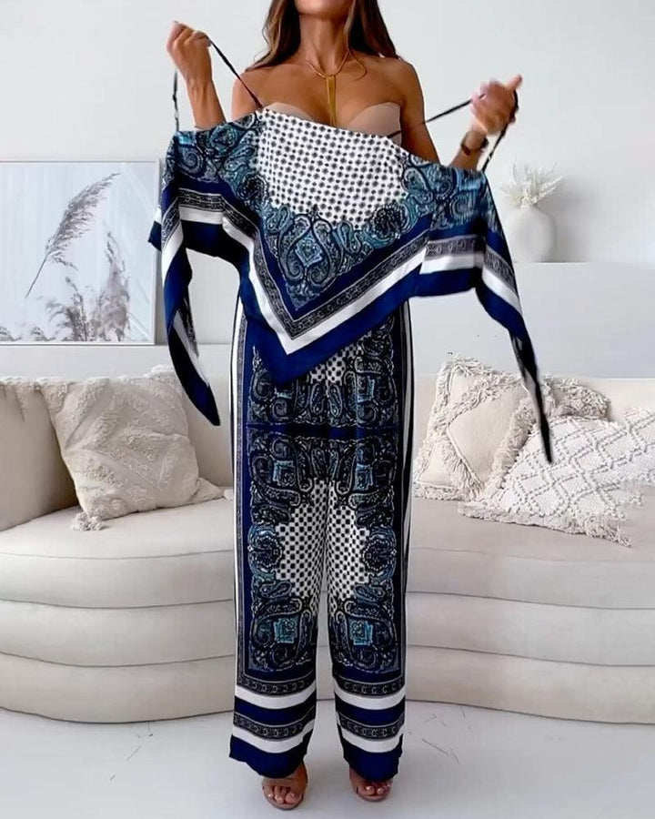 Lila Printed Lace-Up Vest &amp; Pants Set