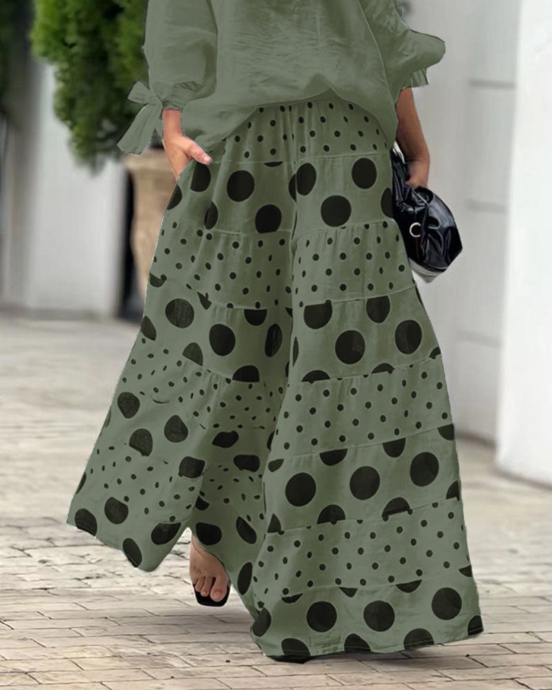 Samantha Casual Shoulder Top &amp; Printed Pants Set