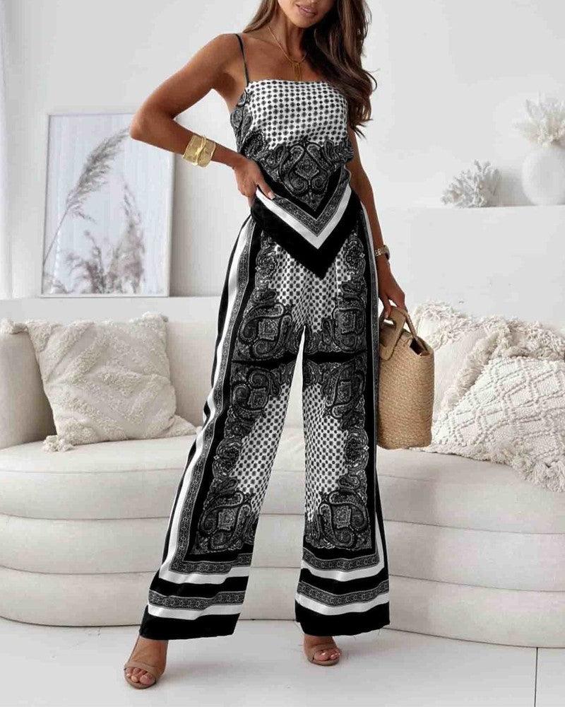 Lila Printed Lace-Up Vest &amp; Pants Set