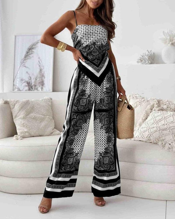 Lila Printed Lace-Up Vest &amp; Pants Set