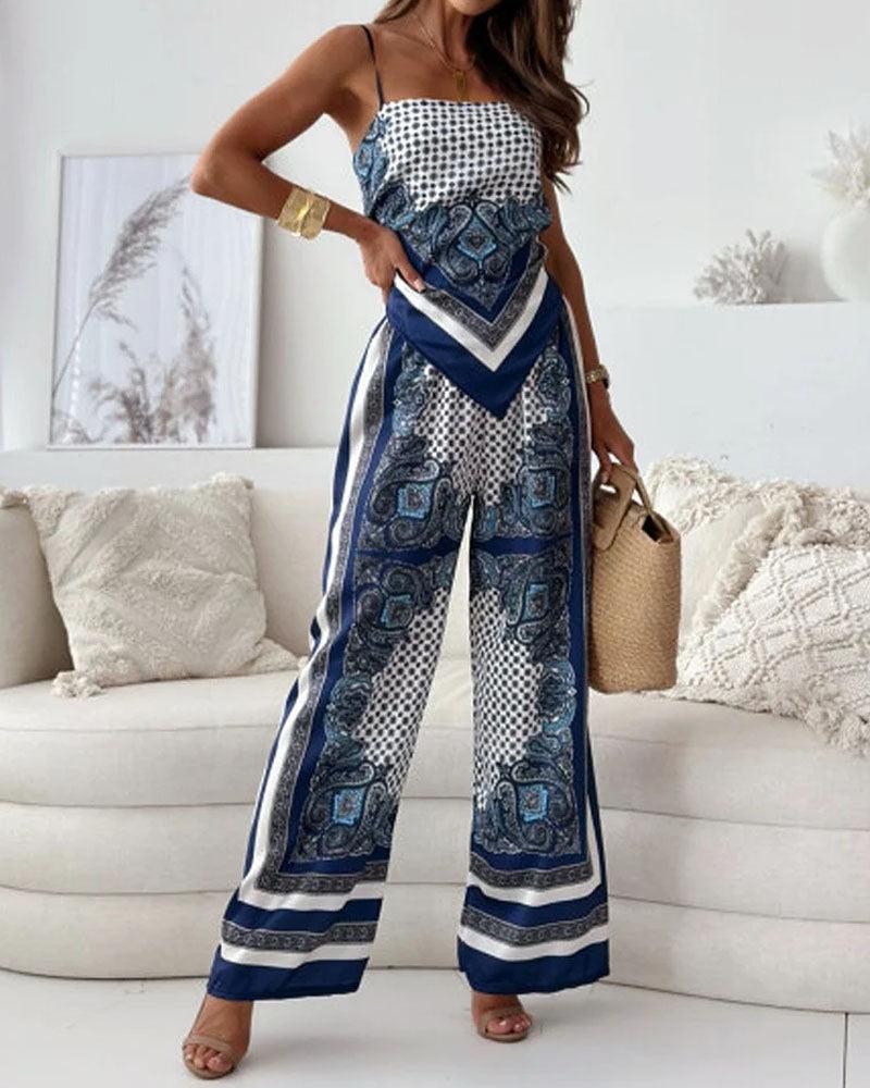 Lila Printed Lace-Up Vest &amp; Pants Set
