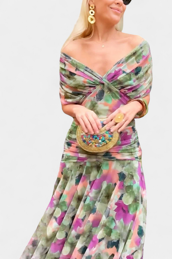 Alora™ | Long Floral Dress with V-Neck