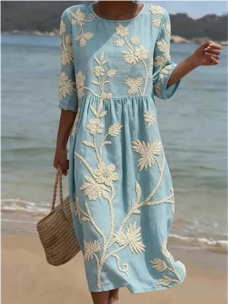 Kimberly | Plant &amp; Flower Print Midi Dress