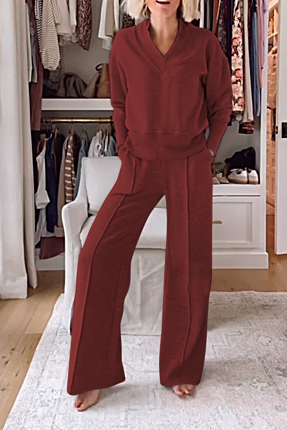 Samantha V-neck Top &amp; Pants Set